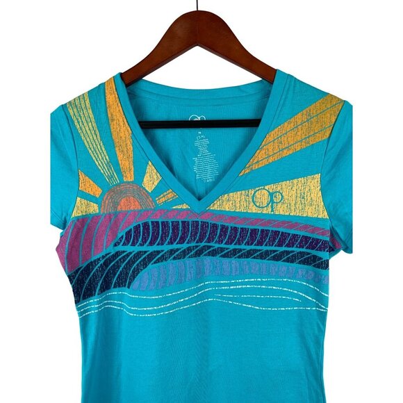 Op Womens M Cotton V-Neck T-Shirt With Sunset Wave Graphic Print - Picture 3 of 4